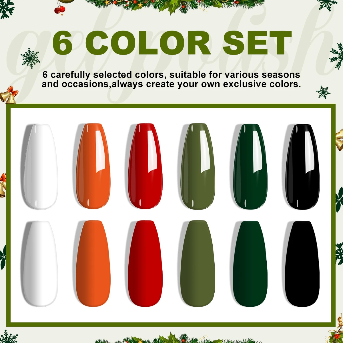 LIMEGIRL 6 pièces Gel vernis à ongles ensemble noël UV vernis à ongles Semi-Permanent tremper UV LED vernis Nail Art Gel Kit