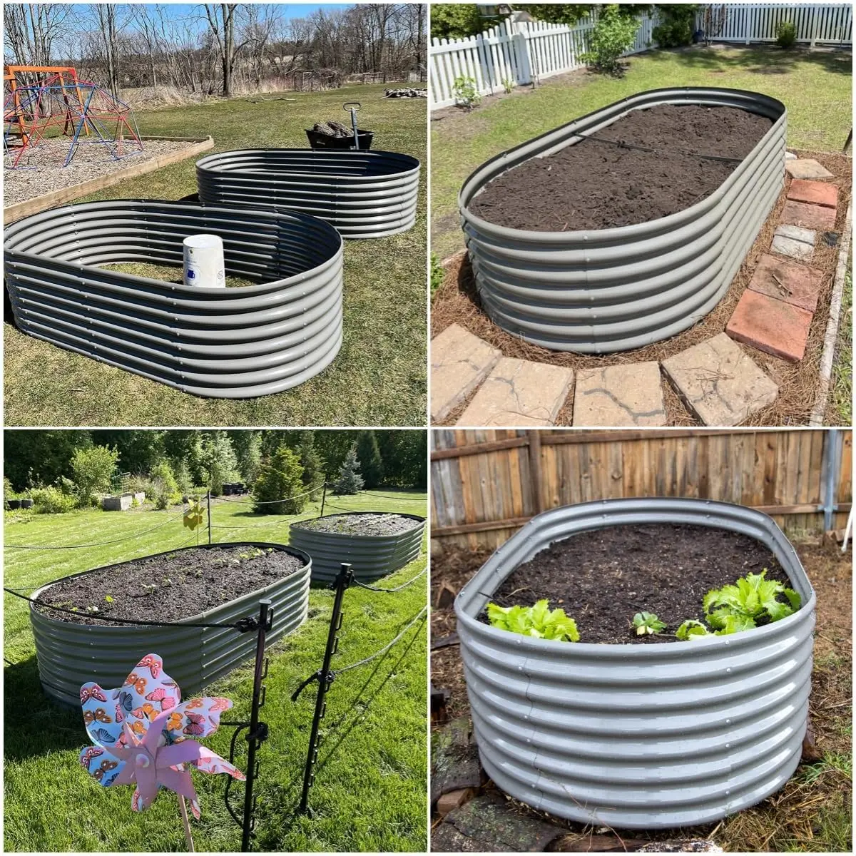 Deep Root Galvanized Raised Garden Bed Oval 8x4x2ft Quartz Grey