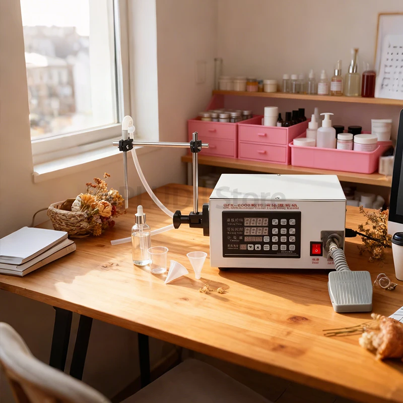 آلة تعبئة السوائل للتحكم الرقمي حشو الزجاجات الصغيرة الكمية الأوتوماتيكية مع شاشة LCD تعمل باللمس وتصميم خالٍ من التنقيط