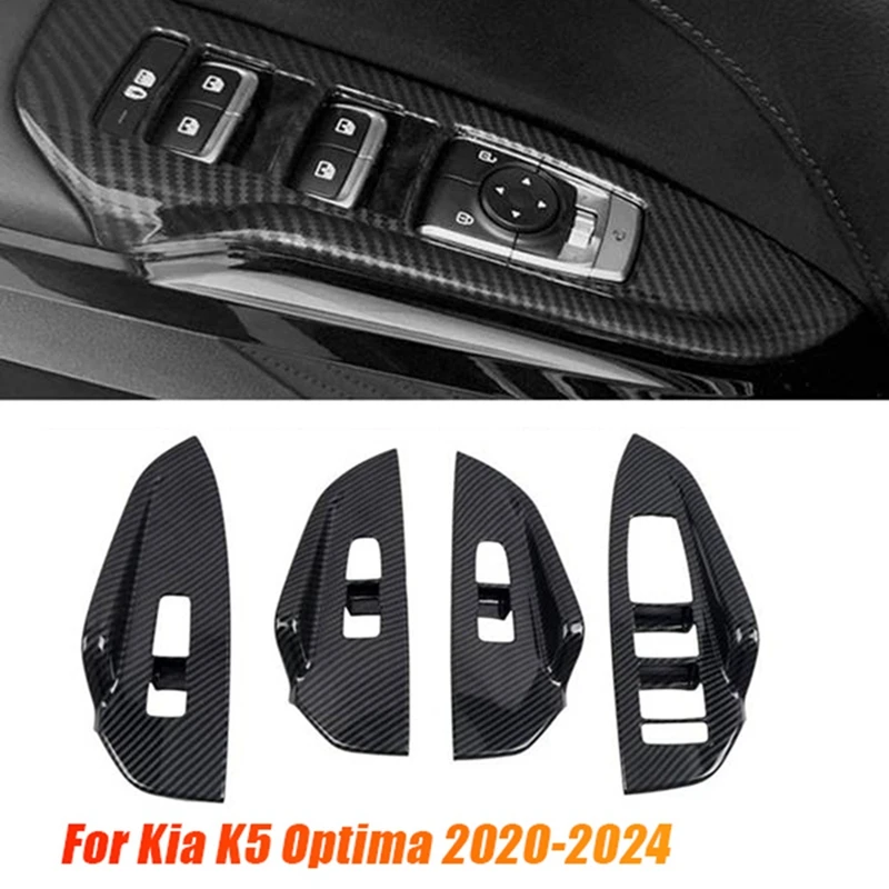 4Pcs/Set Car Door Armrest Cover Panel For Kia K5 Optima 2020-2024 Window Glass Lift Switch Button Trim Frame