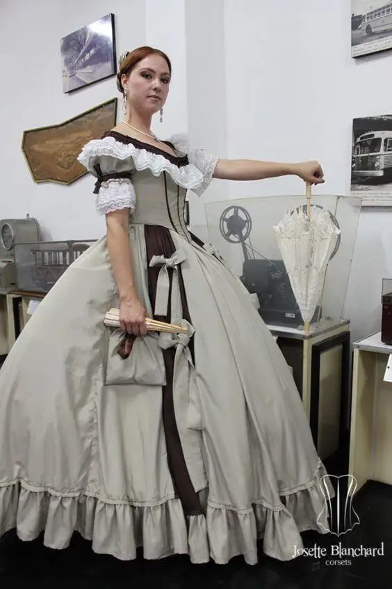 1850s 1860s Victorian Civil War Gothic Vintage Dress Civil War  Southern Belle Princess Grey Dress Tea Party Gown Costume