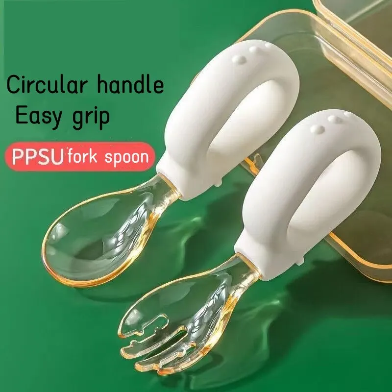 Baby Eat Training Spoon Short Handle Silicon Fork Spoon Infant Child Tableware Small Supplementary Food Spoon Autonomous