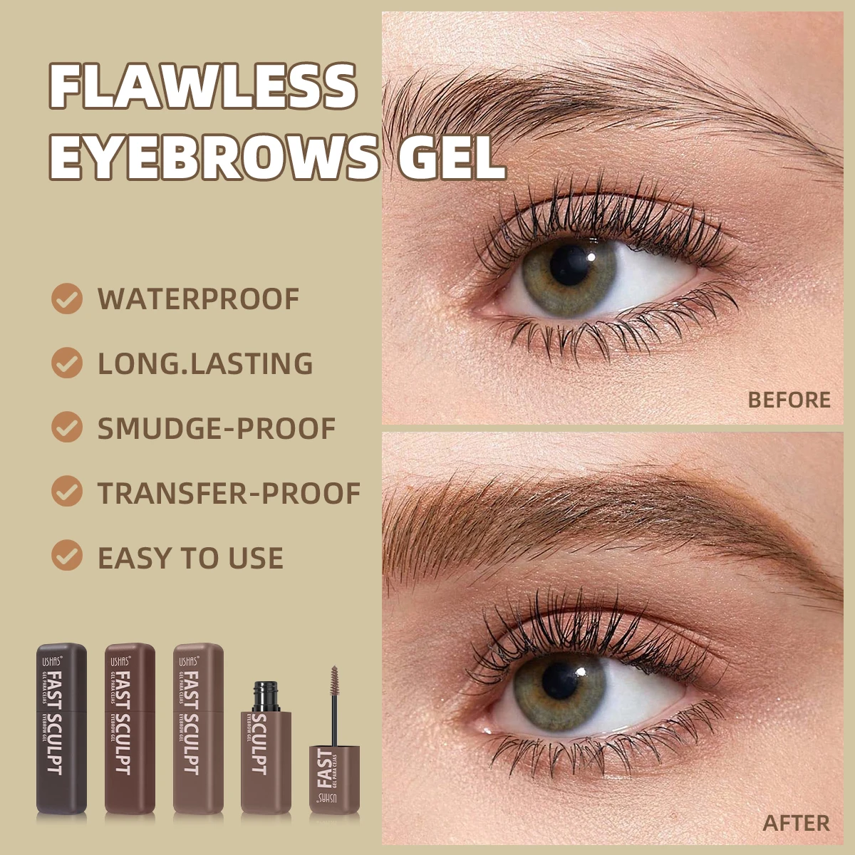 صبغة الحواجب من USHAS، تأتي مع فرشاة حواجب، مقاومة للماء والعرق، ليس من السهل أن تتلاشى، إعداد سريع، حواجب طبيعية #3