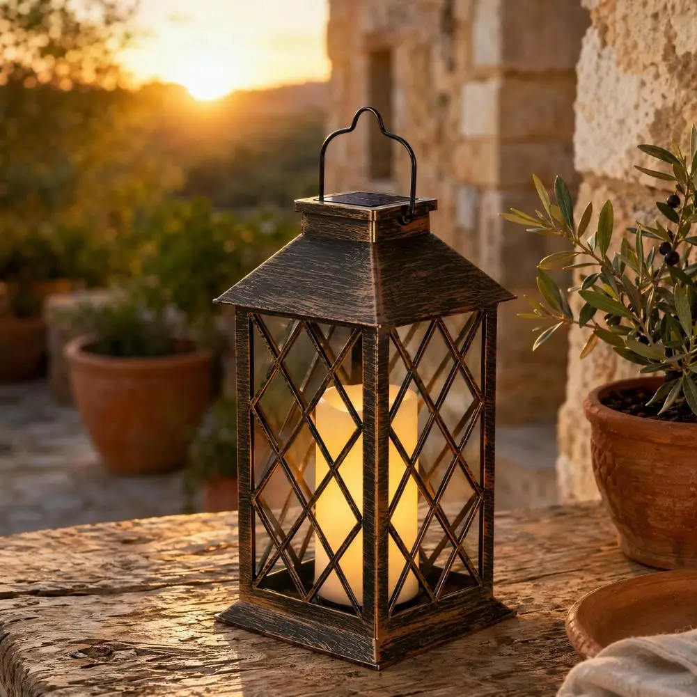 Retro Solar Lantern, Outdoor Solar Candle Lantern, Waterproof Solar Garden Light with Hanging Loop, Decorative Light for Yard Pa
