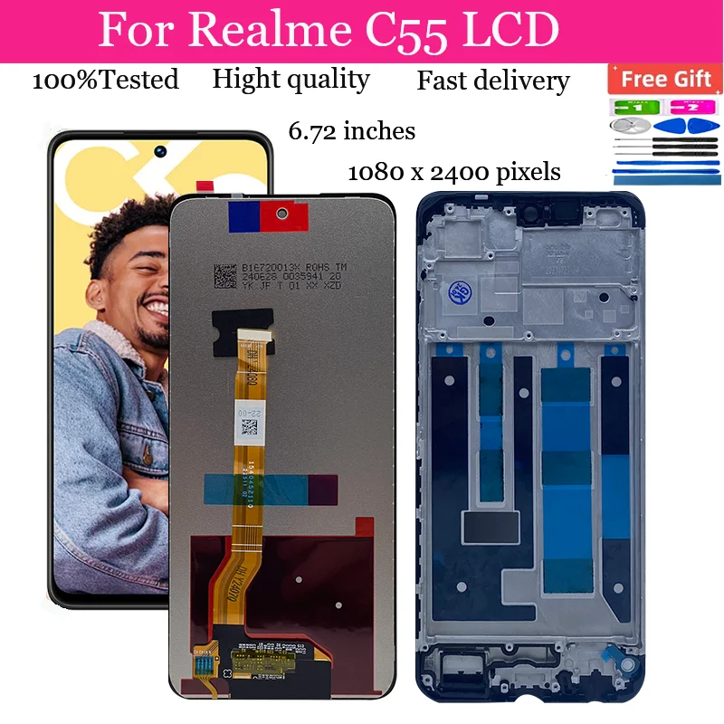 

6,72 ''для OPPO Realme C55 RMX3710 ЖК-дисплей кодирующий преобразователь сенсорного экрана в сборе RealmeC55 LCD запасные части для ремонта