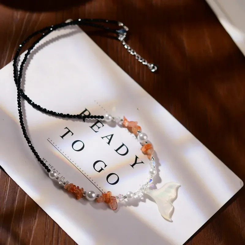 Fritillary necklace niche design fashionable versatile spinel necklace exquisite gradual change mermaid tail fritillary