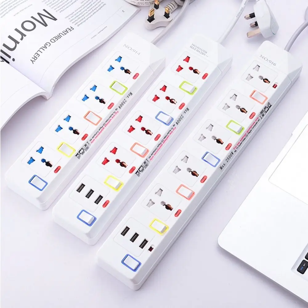 Plastic Universal Outlet Power Portable Power Strip Multi-function USB Port Charge Electrical Socket White Overload Protection