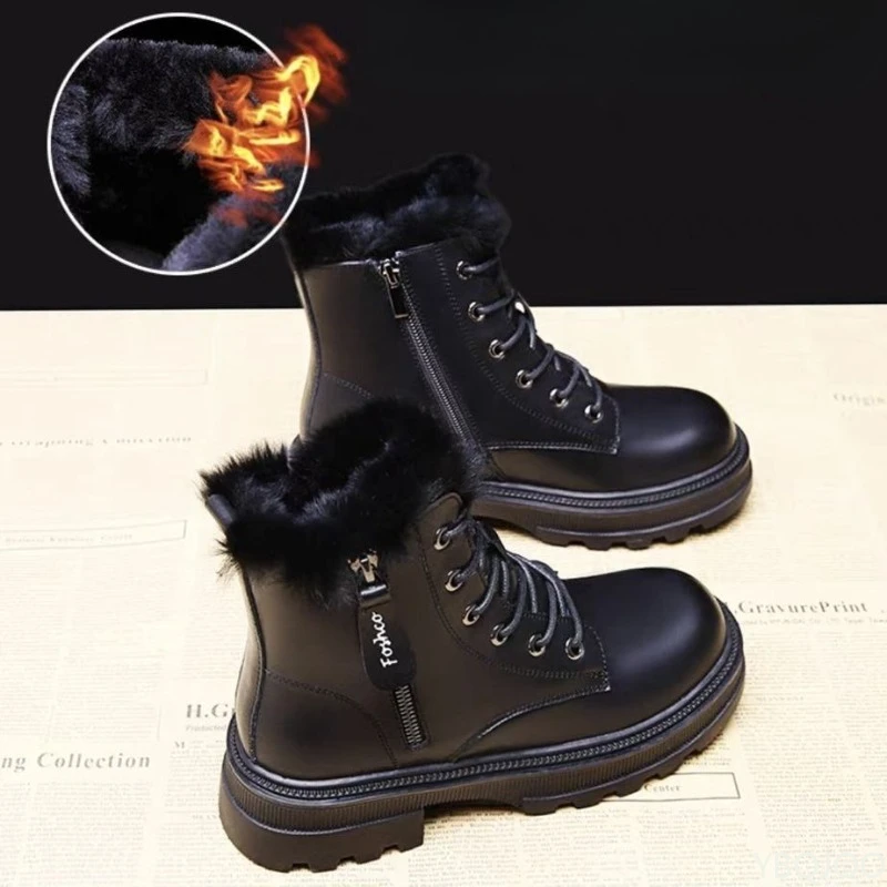Herbst Winter Mode Neue Dicke Sohlen Höhe Zunehmende Schlankheits Damen Stiefel mit Dickem Fleece und Warme Damenmode Stiefel