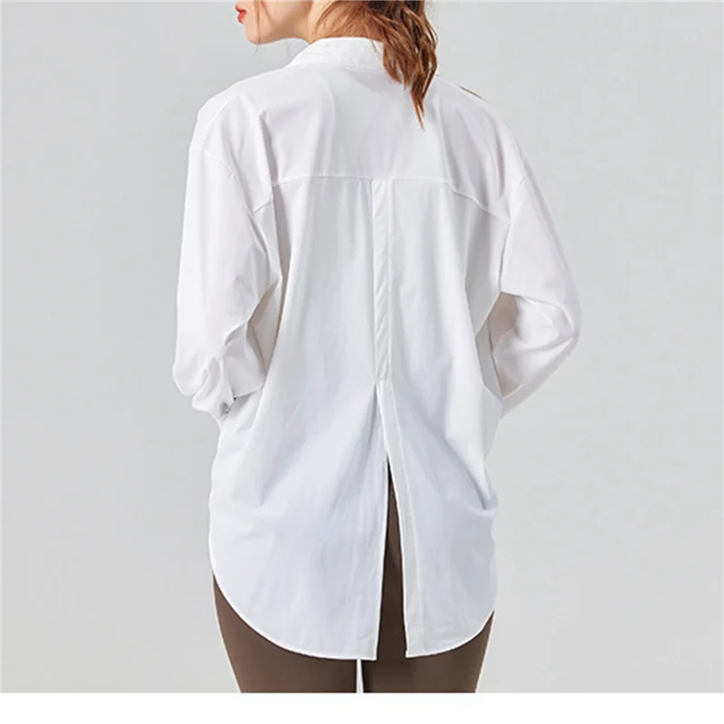 Camisas de protección solar UV de manga larga UPF 50+ para mujer, camisa de vestir con botones para pesca y senderismo, color blanco leche de coco L