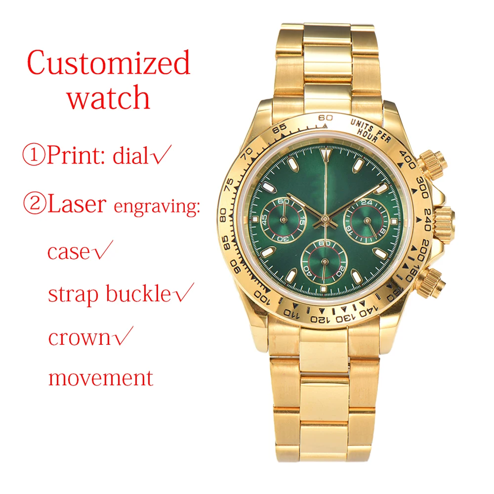 

Customized Men's Watch 39.2mm DTN VK63 Movement Panda Three Eye Quartz Watch Sapphire Glass Timing Code Electric Watch