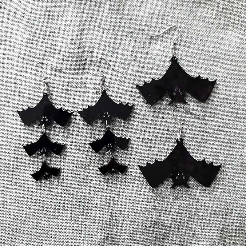 

Kitykiss Halloween Black Acrylic Bat Earrings Fashion Gothic Party Ear Jewelry