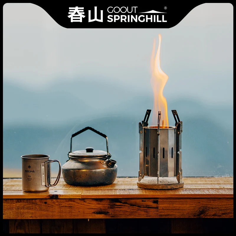 

GooutSpringhill Мини-циклонная печь для кемпинга на открытом воздухе, дровяная печь из нержавеющей стали, настольная огонь, портативный обогреватель