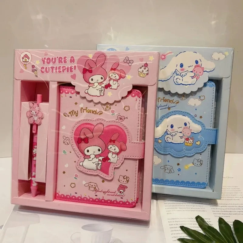 Sanrio Cinnamoroll Olá Kitty Notebook Gel Pen, Kuromi Notepad, Conjunto de Papelaria Portátil, Material Escolar Escritório, Presentes