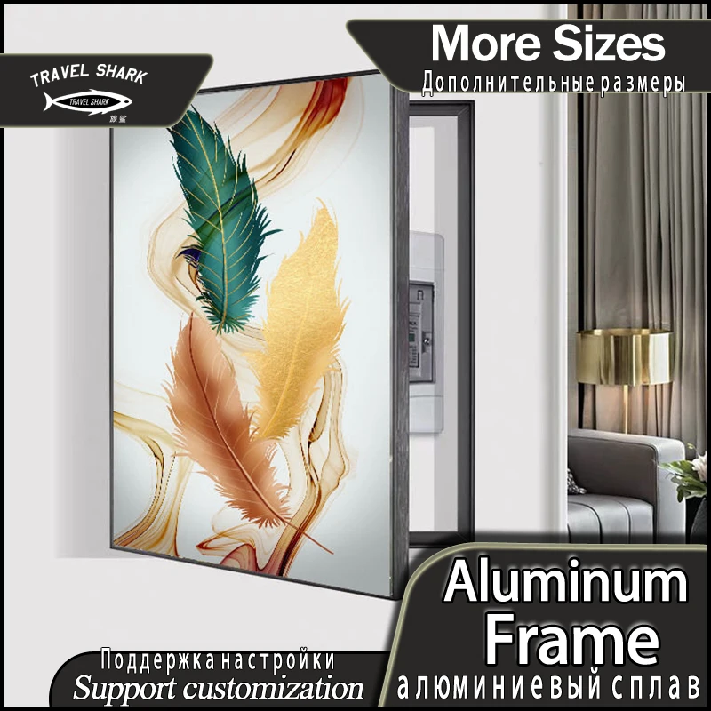 

Side Open Electric Box Feather Modern Decor Painting Mural With Frame Wall Art Print Home Living Room Decorative Accessories