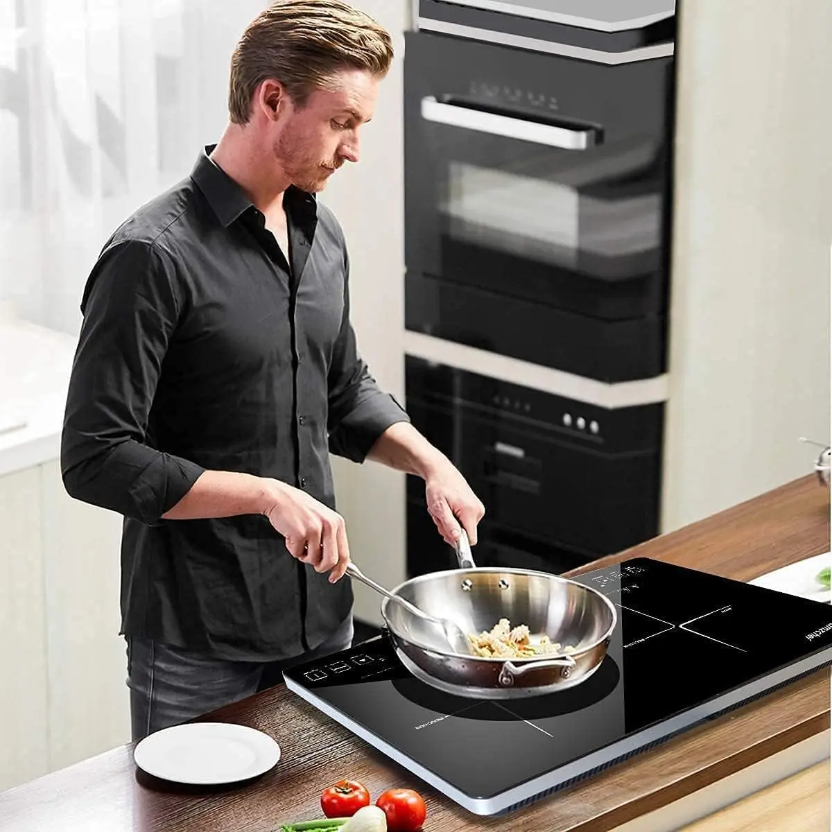 Induction Cooker 2 Burners, Low Noise Electric Cooktops With 1800W Sensor Touch, 20 Temperature & Power Levels