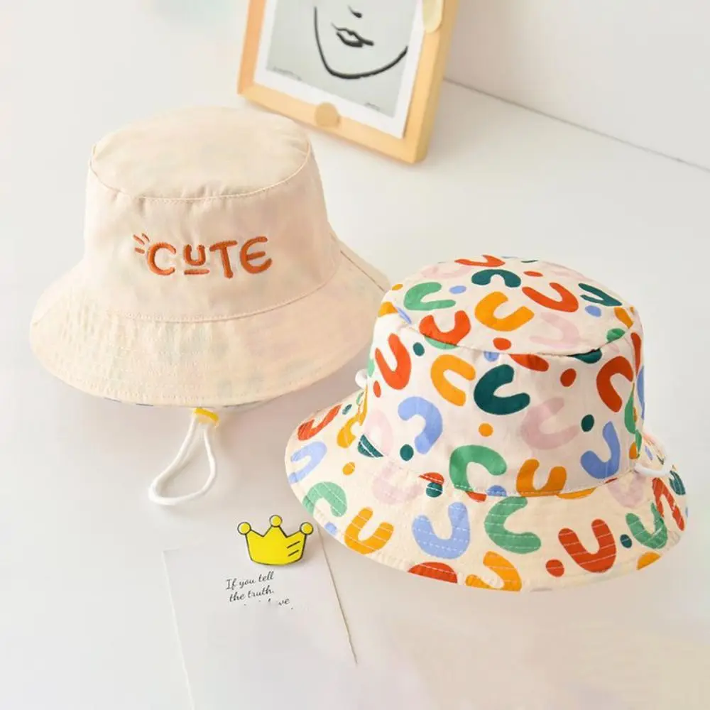 

Portable Double Sided Baby Bucket Hat Anti-UV Cute Letter Embroidered Children Sun Hat Outdoor Fisherman Cap Girls And Boys