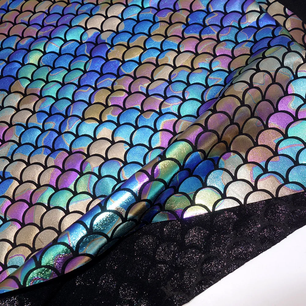 150CM Wide Fish Scale Bronzing Cloth Stage Performance Clothing Fabric Elastic Laser Magic Fabric Color Decorative Fabric