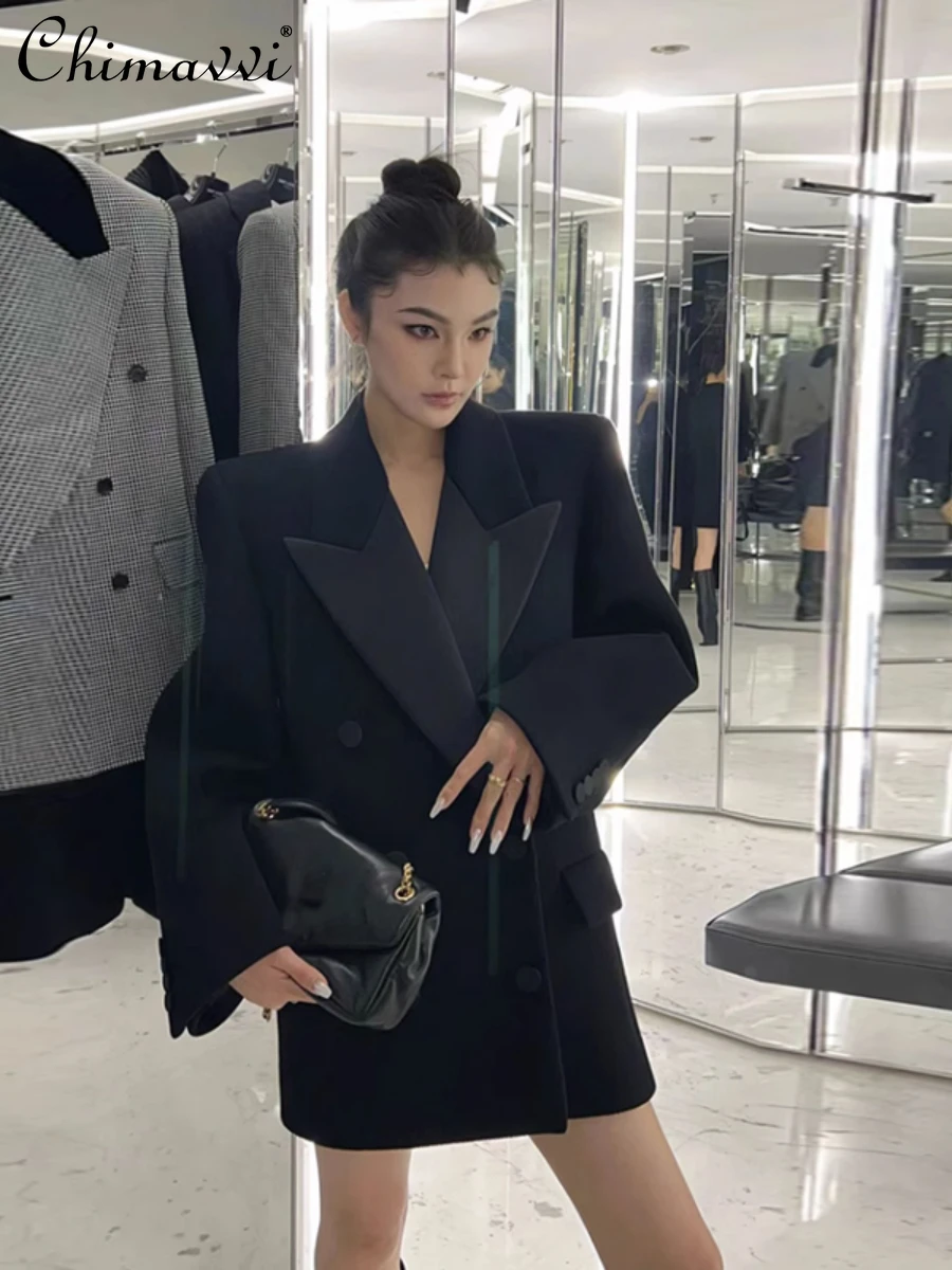 

French Fashion Suit Jacket for Women 2024 Spring and Autumn New High-End Retro Commuter Long Sleeve Loose Black Blazers Coat