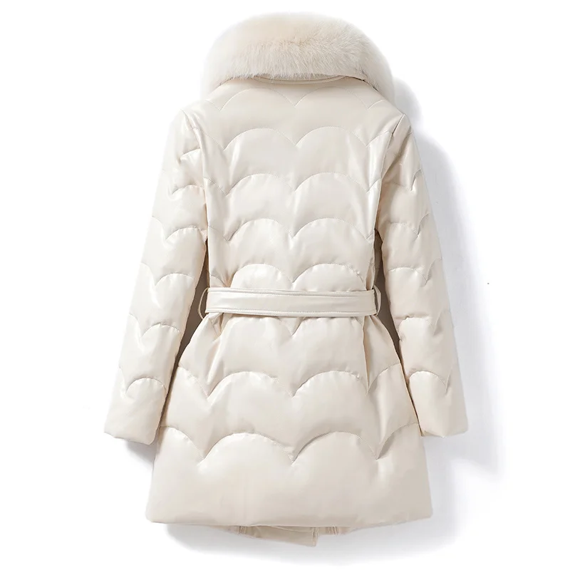 2023 New New Genuine Sheepskin Jacket Women Winter Warm Down Jackets Hooded Mid-length Sheepskin Coat Fox Fur Collar P