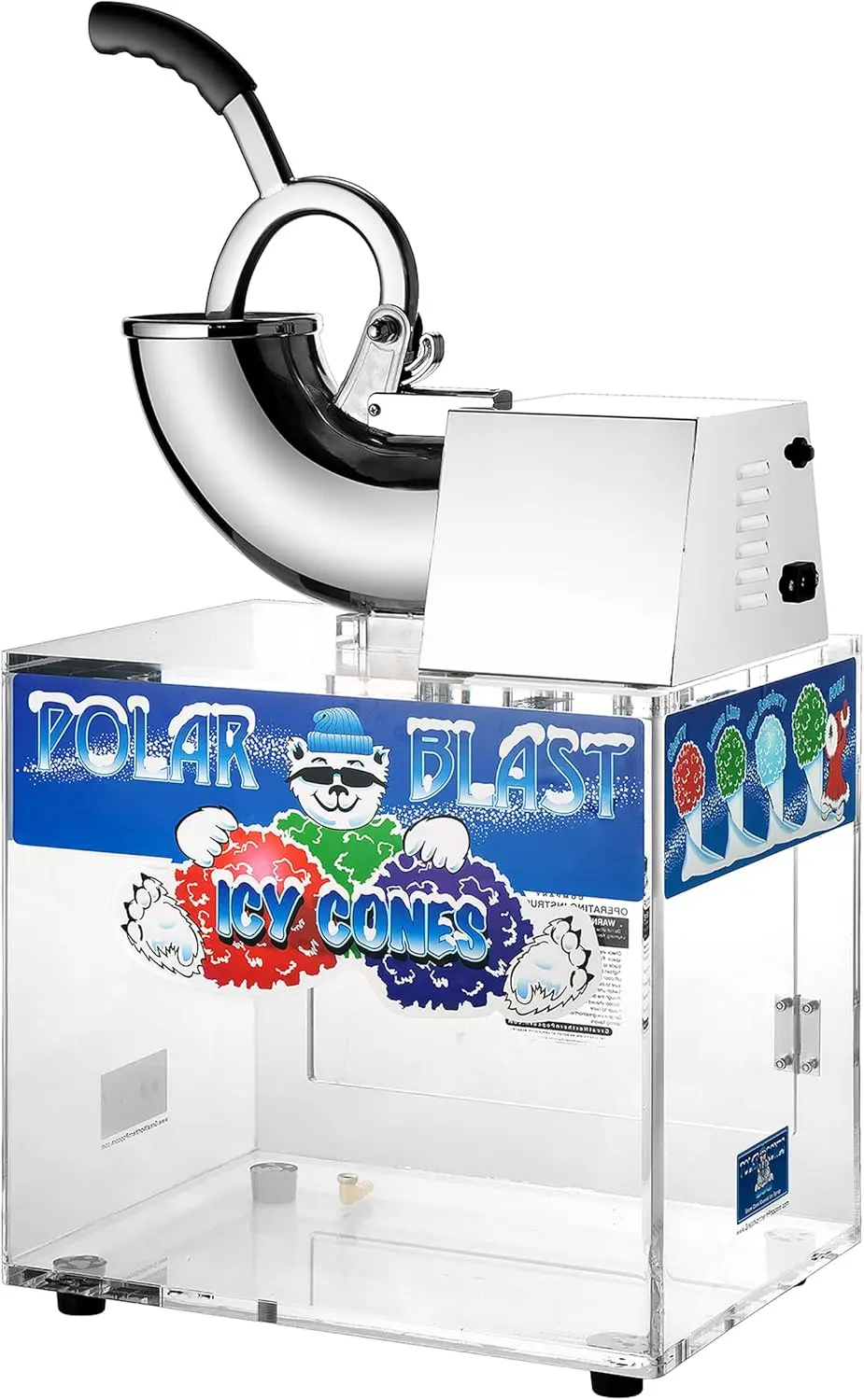 Polar Blast Snow Cone Machine Acrylic Crushed Maker Grinds Up to 500lbs of Ice Per Hour for Parties, Events