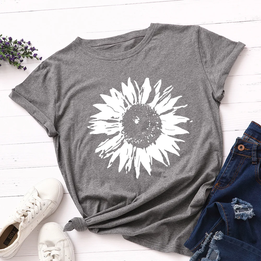 S-5XL Oversized Women T-shirts Female Short Sleeve Tee Tops Flower Printed Woman Casual Tshirt 2024 Summer Cotton T Shirt