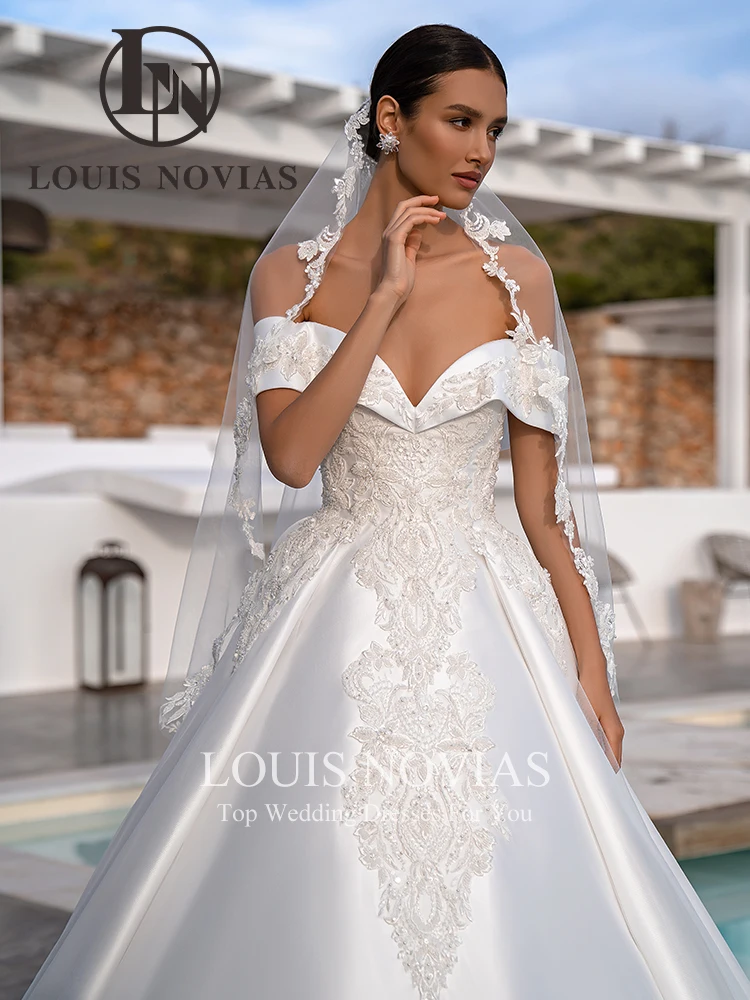 LOUIS NOVIAS vestido De Novia con hombros descubiertos y chaqueta, vestido De Novia Sexy con perlas, apliques De encaje, vestido De Novia De corte a, Vestidos De Novia