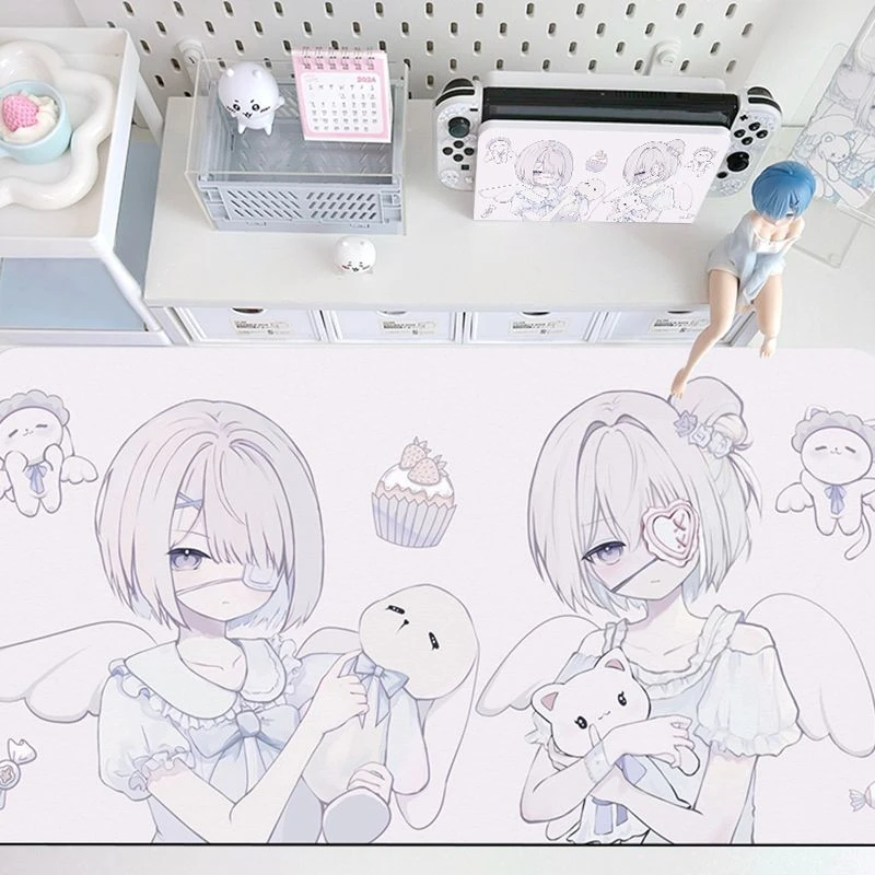 AAnime Girl Pu Leather Mousepad Office Desk Mat Mouse Pad Computer Speed Type Carpet Mat Player Laptop Keyboard Cartoon