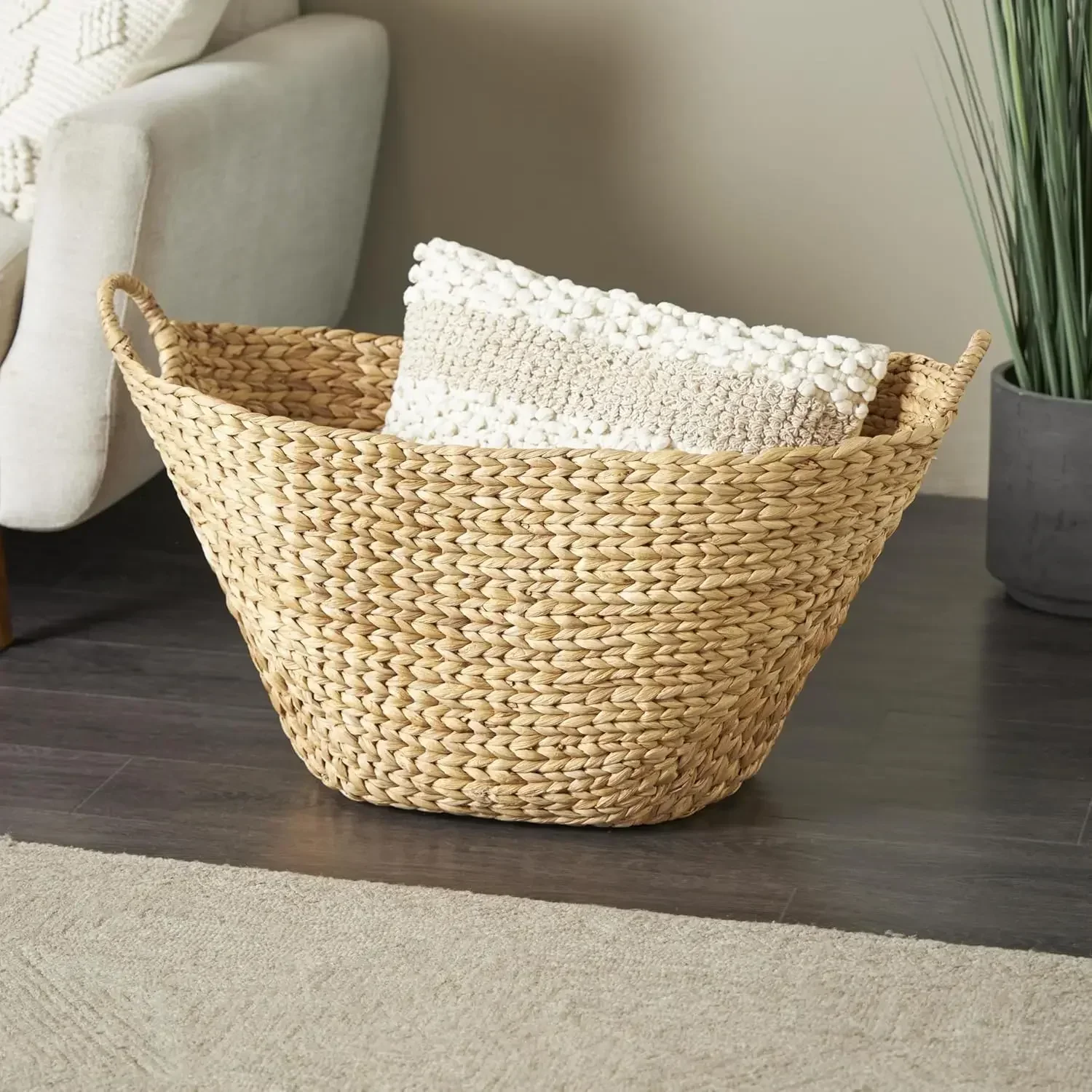 

Seagrass Handmade Decorative and Functional Storage Basket Woven Basket Organizer with Ring Handles, Basket for Storage 31" x 19