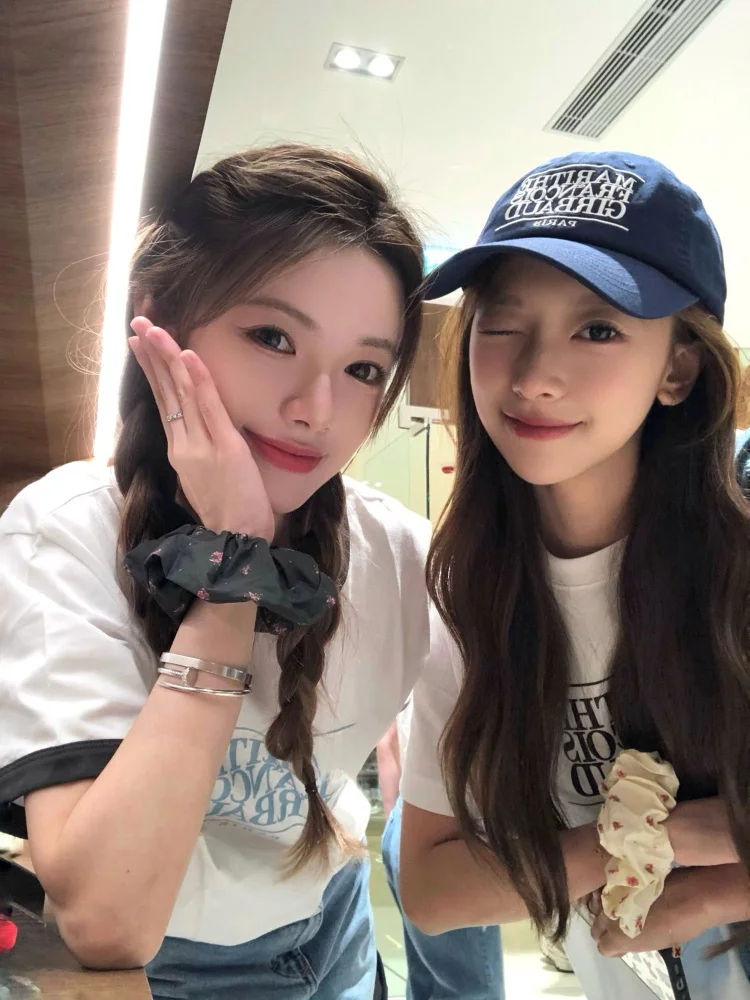 

Casual Comfortable Cotton ort Sve T-irt Women's Loose Fit Color Blo Letter Print Versatile Casual Top Summer Wear