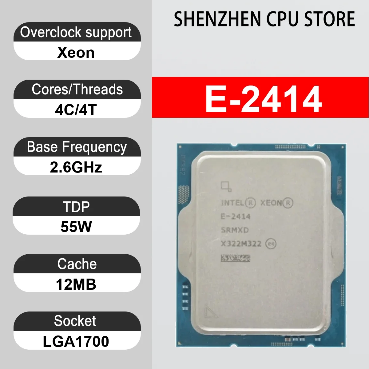 Intel Xeon E-2414 4 Core 4 Thread 2.6GHz 55W 12MB Cache 10nm LGA1700 SRMXD DDR5-4800 MHz Raptor Lake