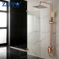 ZAPPO Rose Gold Exposed Shower System w/ Handheld Spray and Bath Tub Faucet Wall Mount Single Handle Outdoor Shower for Bathroom