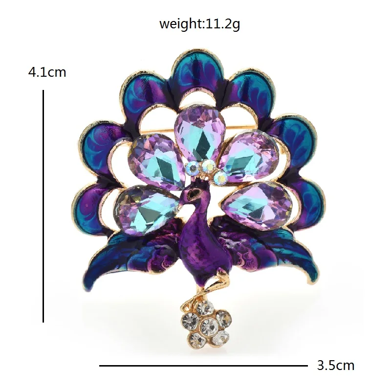 Wuli&baby Cute Glass Peacock Brooches For Women Beauty Lovely Fanning Tail Bird Party Office Brooch Pin Gifts