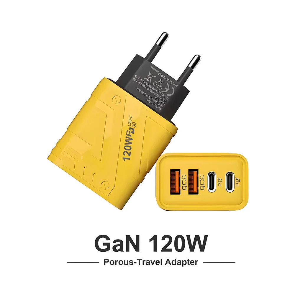 120W 5-Port USB C PD Fast Charger QC3.0 Type C Wall Charger Adapter for iPhone Xiaomi Huawei Multi-Device Simultaneous Charging
