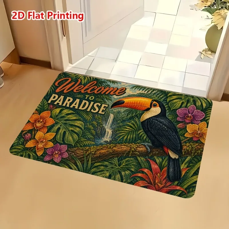 Tropical Jungle Toucan Welcome To Paradise Print Doormat Rainforest Decor Mat For Outdoor And Home Entry Doors