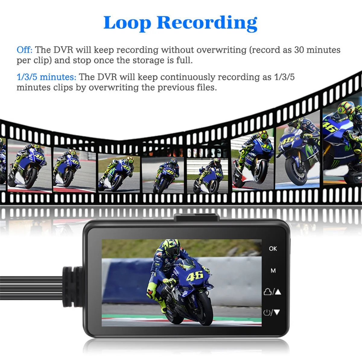 Motorcycle DVR Dash Camera with Front Rear Camera Dual Video Loop Recording Waterproof Motorbike Driving Recorder Cam