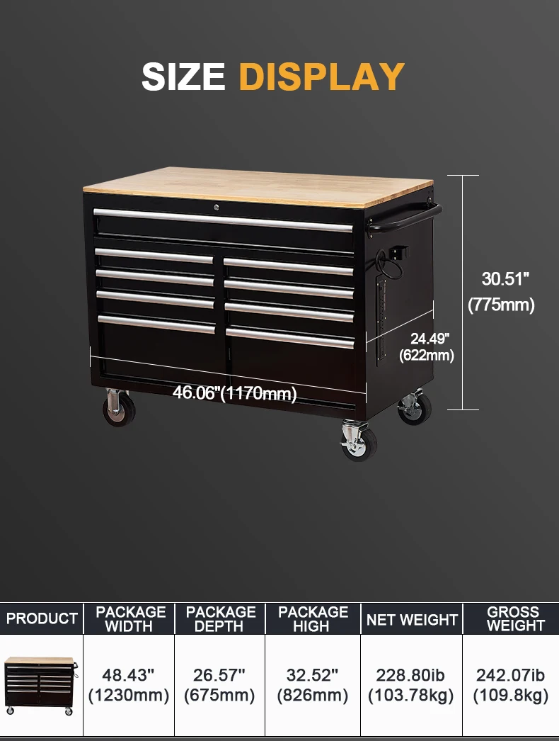 Heavy Duty Metal Tool Trolley Cabinet Workshop Garage Rolling Tool Cabinet 9 Drawer Tool Trolley