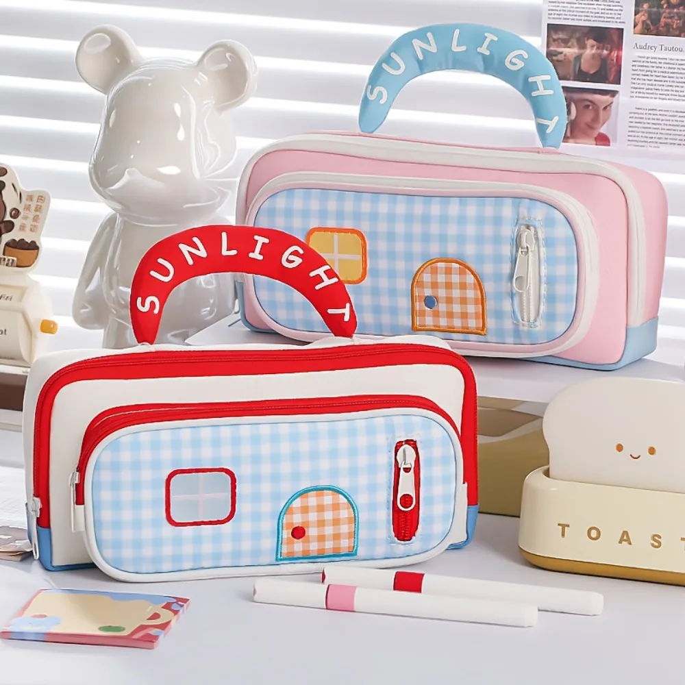 

Dopamine Color-blocking Pencil Case Handheld Multi-functional Large Capacity Niche Design High-value Appearance Stationery Bag