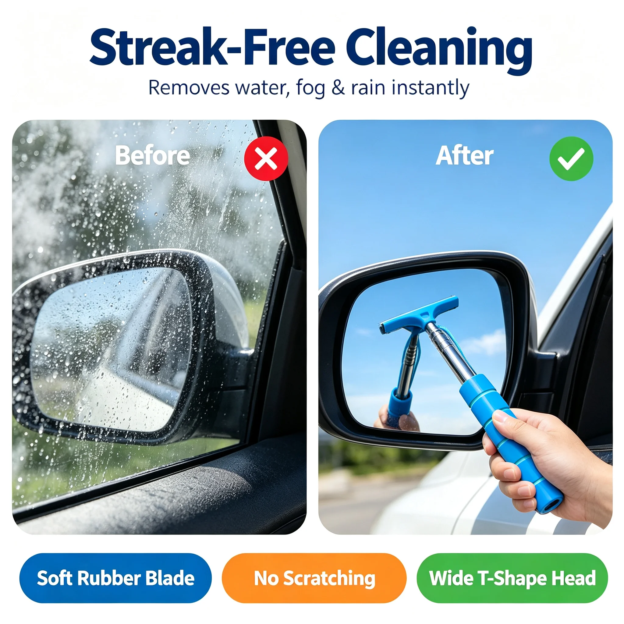 Retractable Car Rearview Mirror Wiper Telescopic Window Glass Squeegee Rain Fog Water Remover Portable Auto Exterior Accessories