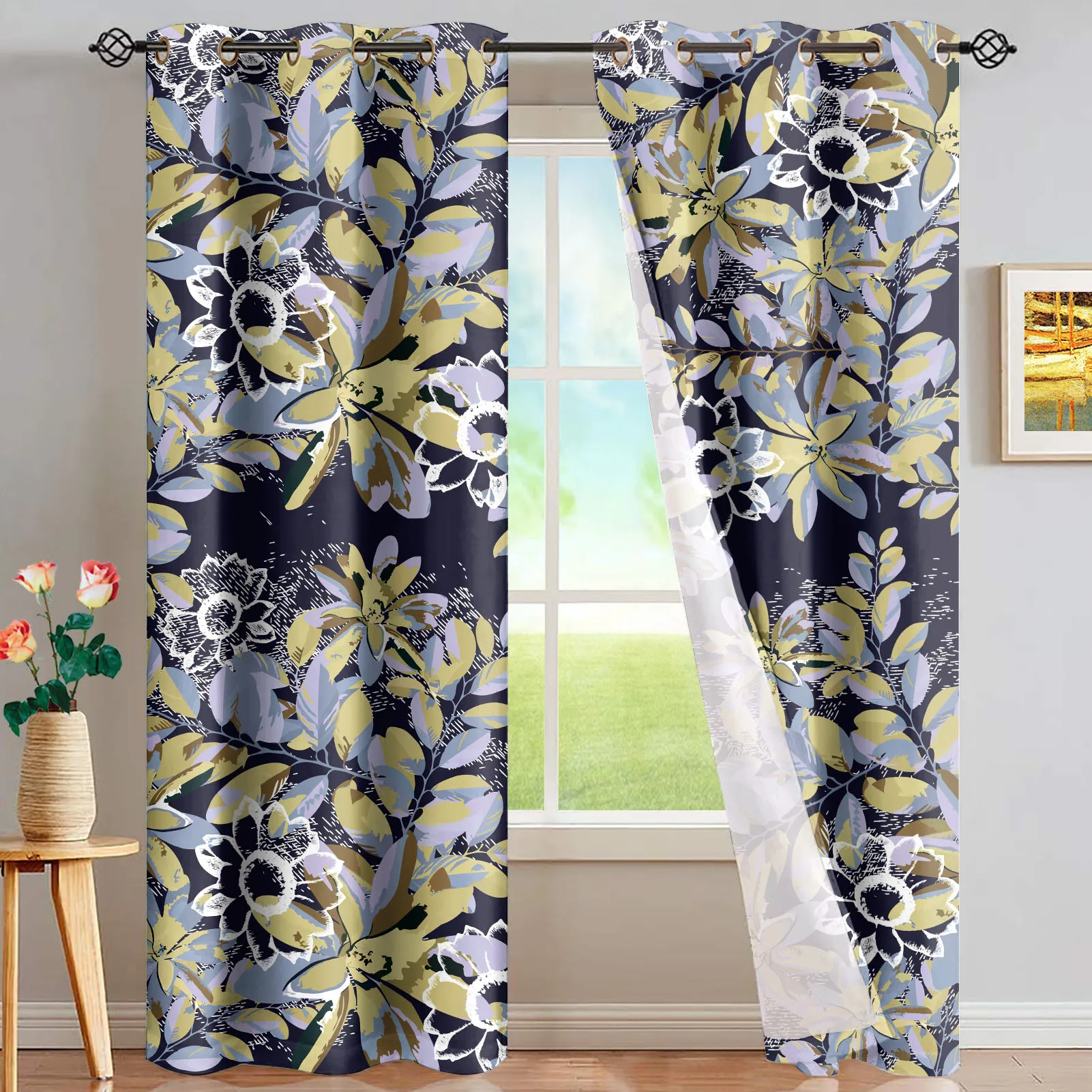 2021 Polynesian Tribal Floral Style Printing Curtain Decorative Colorful Polyester Fabrics Curtain For Bedroom Living Room