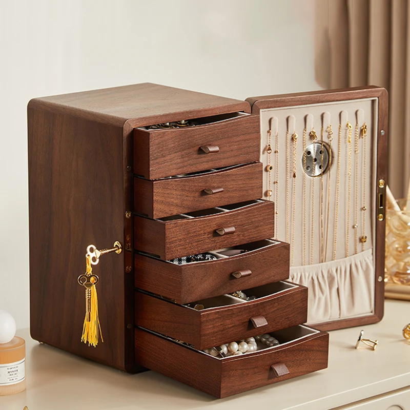 

Wood Jewelry Storage Box Retro Luxury Organizer Box Necklace Earring Ring Bracelet Display Stand Jewelry Cabinet with Lock