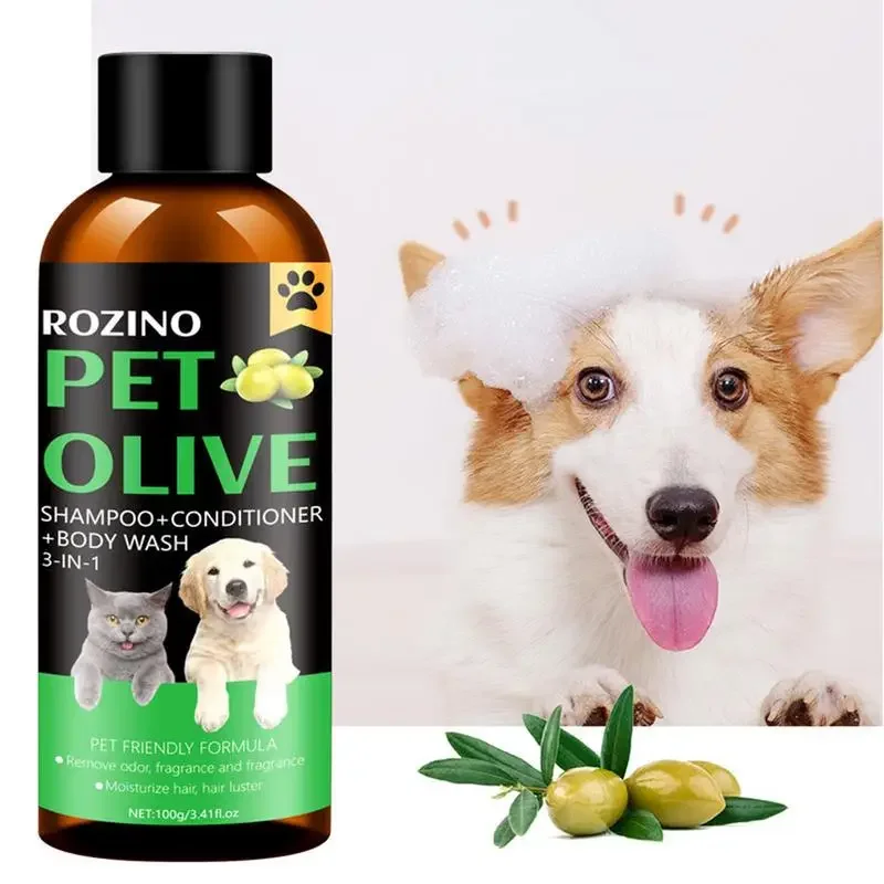 Dog Shampoo 3 in 1 Cat Olive Shower Gel Powerful Cleansing Sterilization Deodorization Fragrance Retention Pet Cleaning Supplies