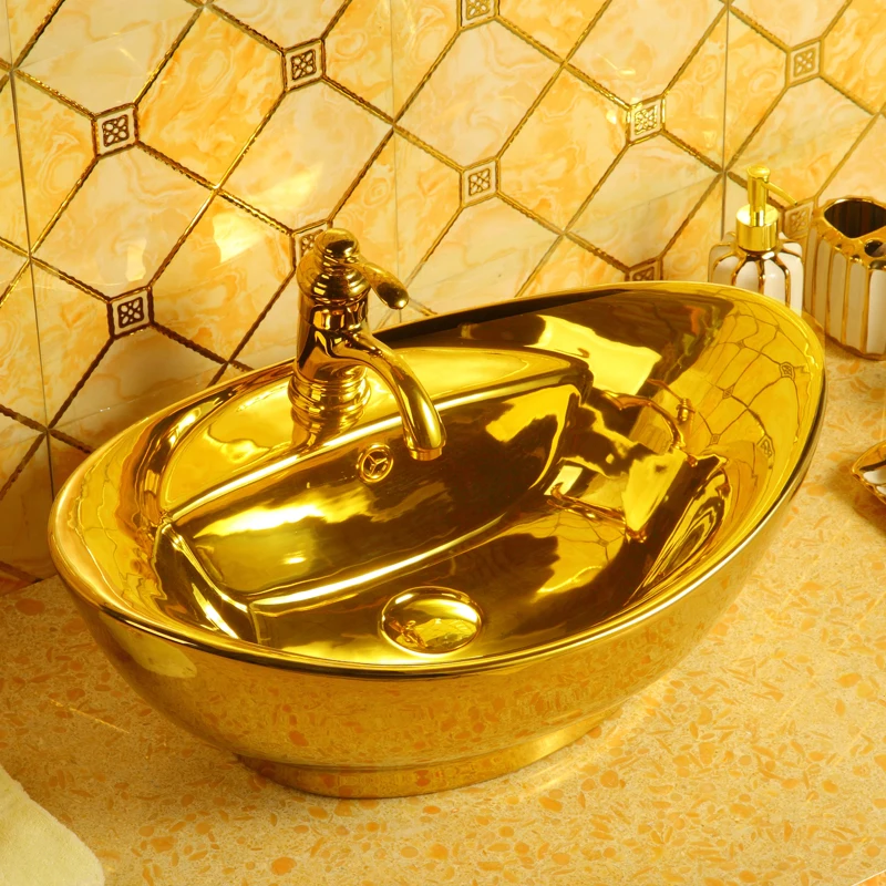 

The product can be customized.New Gold Plated Wash Basin, Tuhao Gold Table Top Basin, Wash Basin, Oval Yuanbao Gold