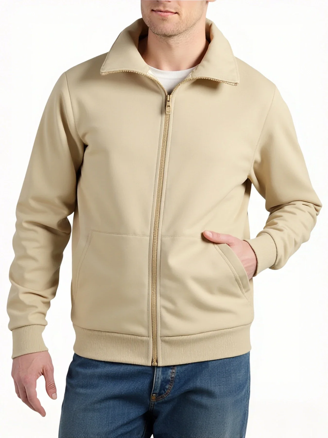 الشتاء الوقوف طوق امبسوول معاطف الرجال رشاقته الدافئة السترات سترة القمم سستة بلون طويلة الأكمام البلوز سترة #6