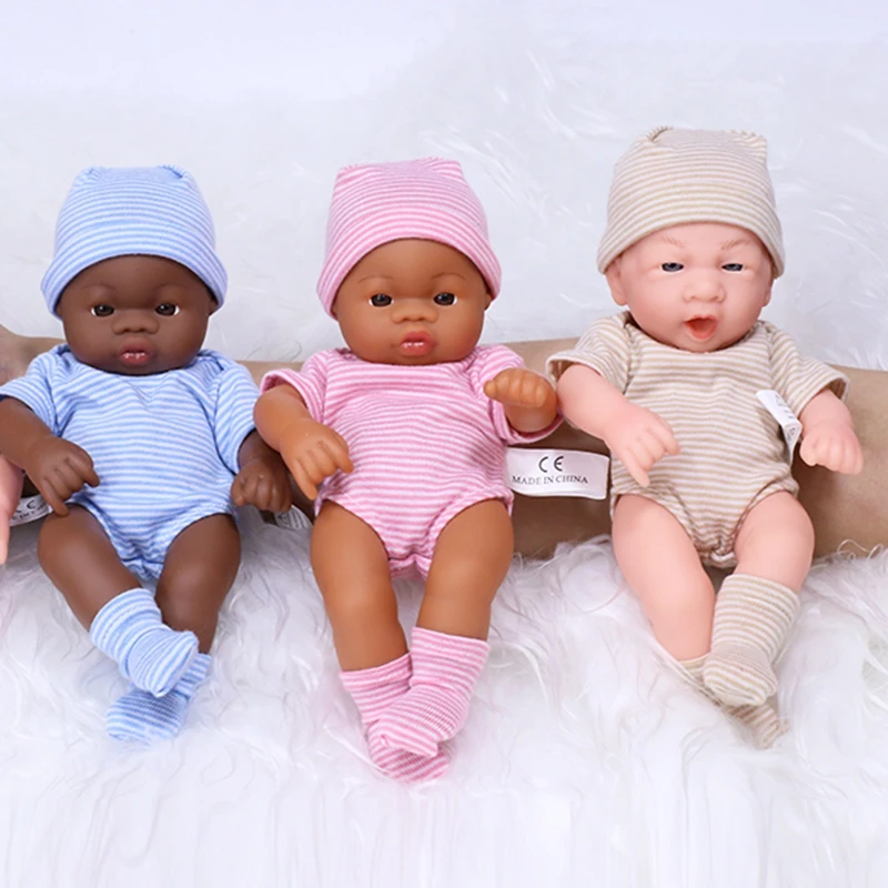 20cm Brown Skin Reborn Dolls Silicone Mini Baby Doll Reborn Baby Doll Soft Touch Doll for Girls Bebe Doll Toys Gift