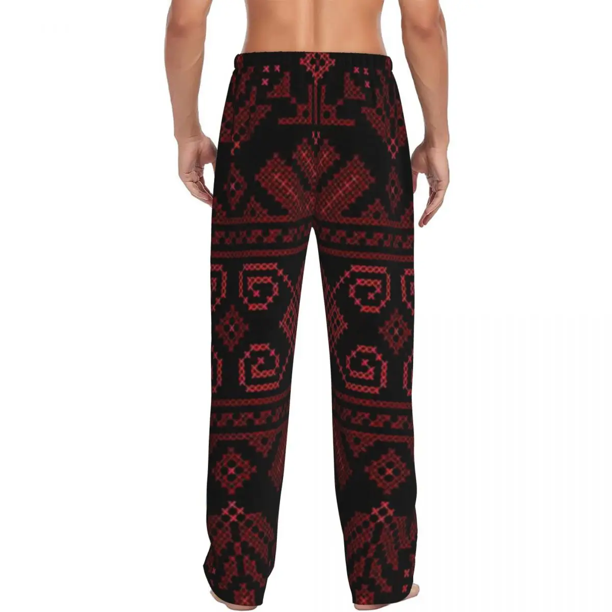 Palestinian Jordanian Traditional Realistic Embroidery Tatreez Pajama Pants Men Sleepwear Sleep Lounge Bottoms with Pockets