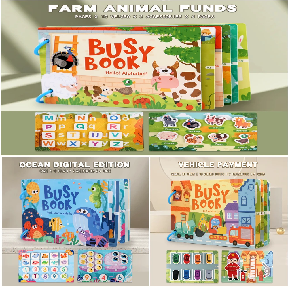 Nuovi adesivi per scene Montessori per bambini Puzzle manuale fai-da-te Libri riutilizzabili Cartoon Learning Cognition per regalo per bambini