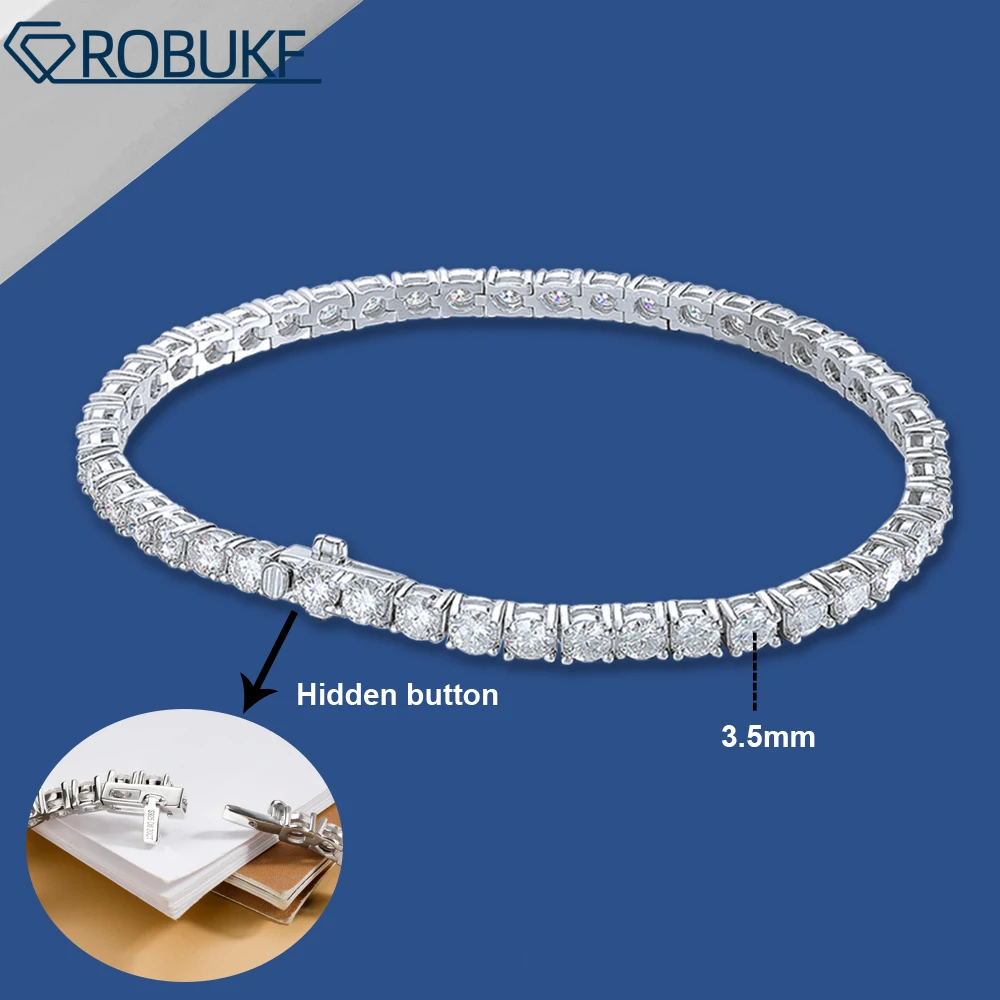 

3.5mm Moissanite Tennis Bracelet for Women Man 925 Sterling Silver Plated White Gold Hidden Lock Sparkling Wedding Party Jewelry