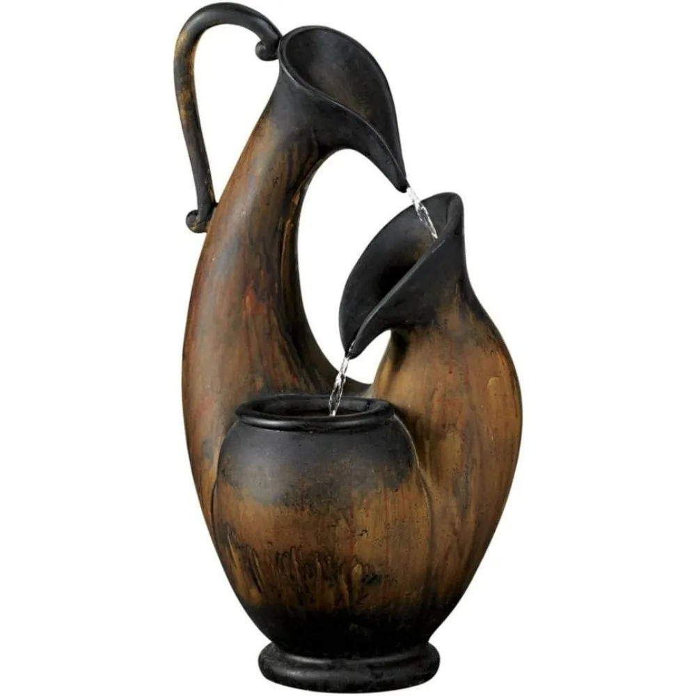 

Weathered Jug 24" High Small Rustic Outdoor Decor Faux Stone Tabletop Fountain Tiered Waterfall Cascading Water Feature for Outs