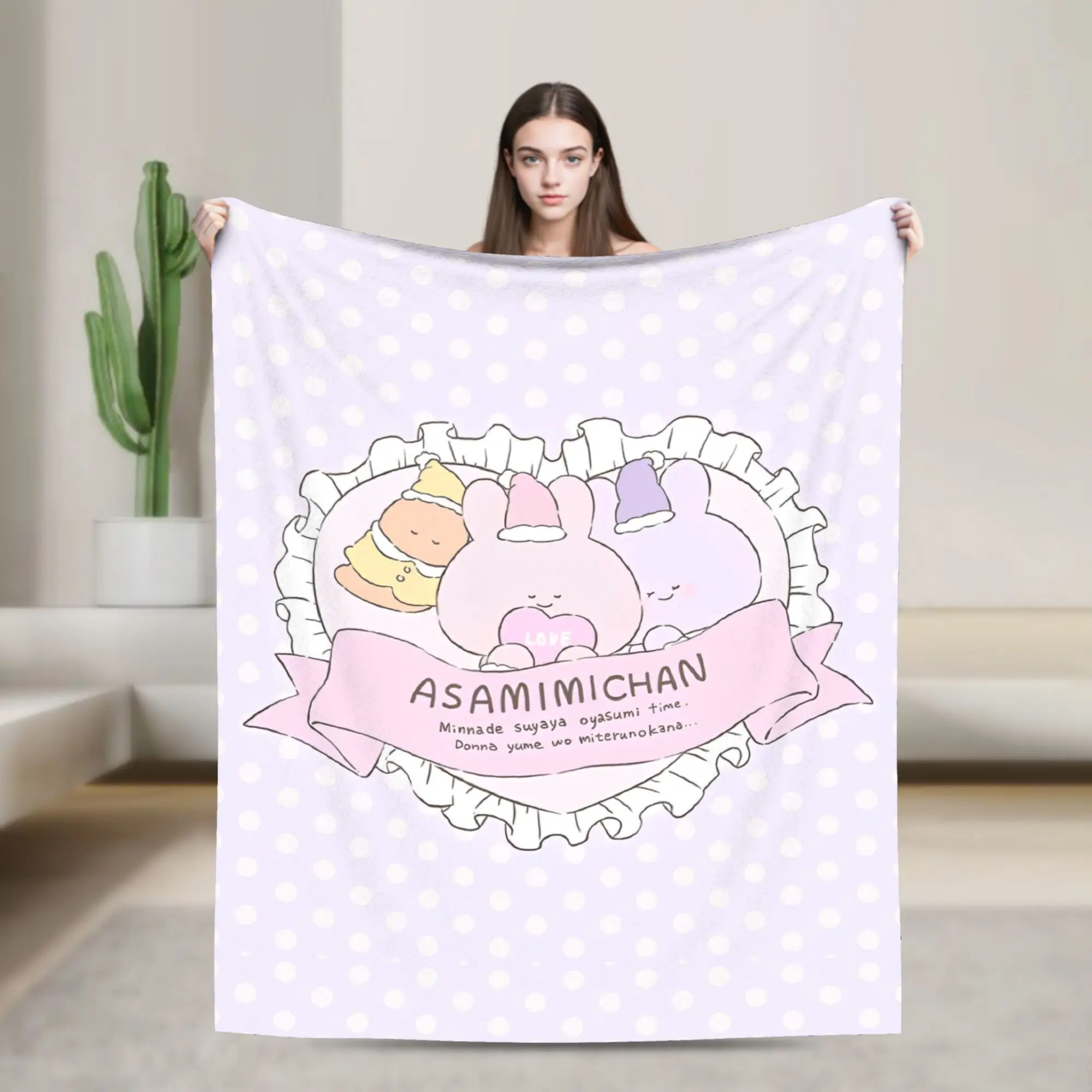 Asamimichaan Asleep Cartoon Flannel Blanket Cute Asamimi Funny Throw Blanket for  Sofa Bedding Lounge 200x150cm Bedspreads,