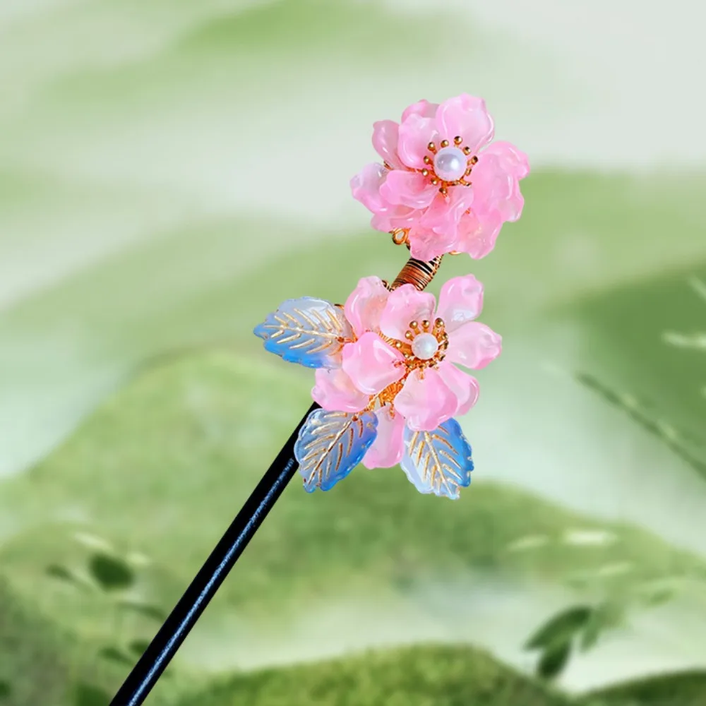 

Hair Ornaments Wooden New Chinese Hair Stick Vintage Handmade Flower Hairpin with Tassel Flower Hairpin Fork For Women Girls